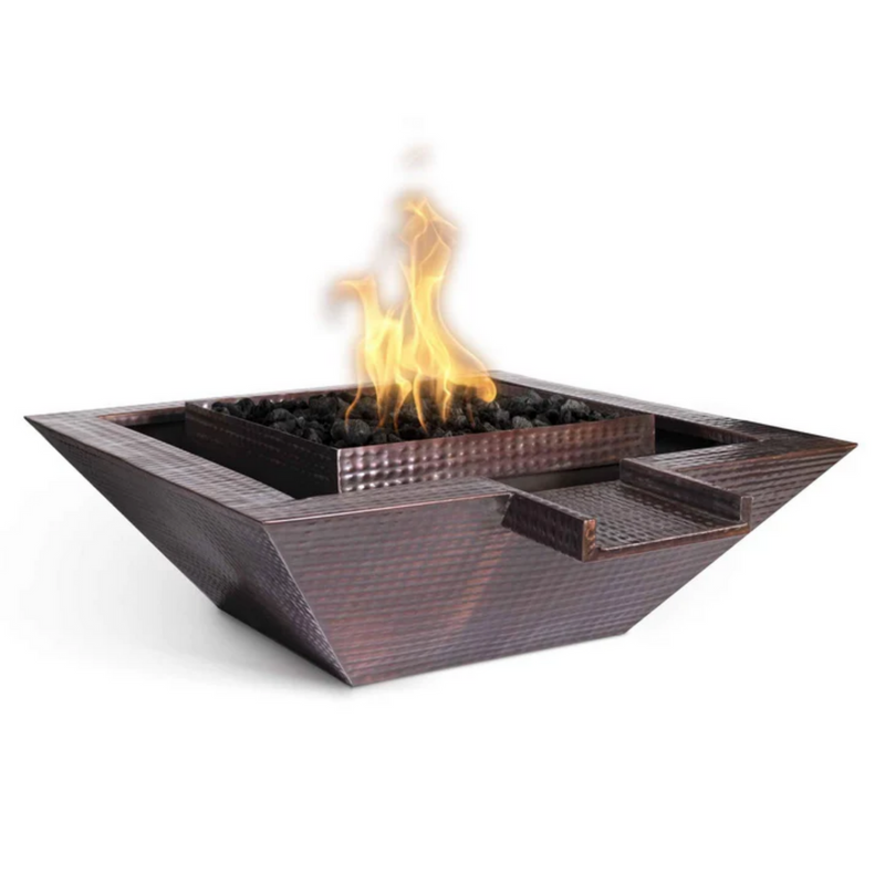 The Outdoor Plus 24" Square Maya Outdoor Fire & Water Bowl - Stainless Steel - Match Lit - Natural Gas | OPT-SQSS24FANDW-NG