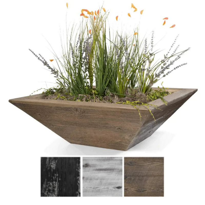 The Outdoor Plus 24" Square Maya Planter Bowl - Wood Grain GFRC Concrete - Ebony -  | OPT-24SWGPO-EBN